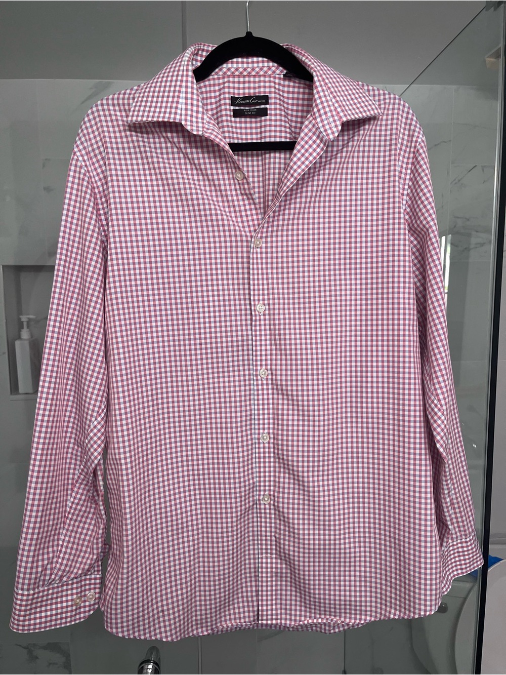 Kenneth Cole New York Men's Red and Blue Gingham Button-Down Shirt